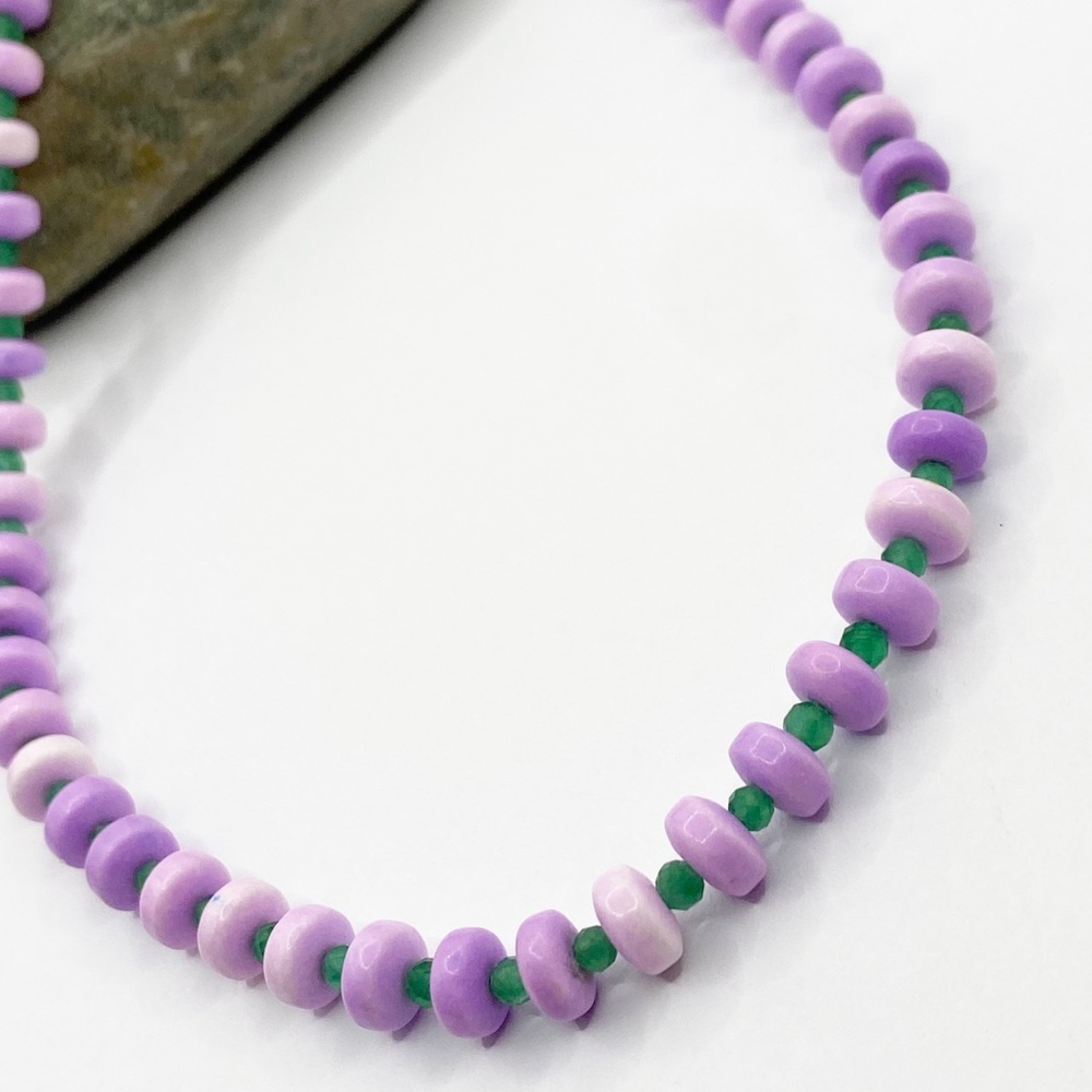 NEW Purple and Green Stone Beaded Necklace